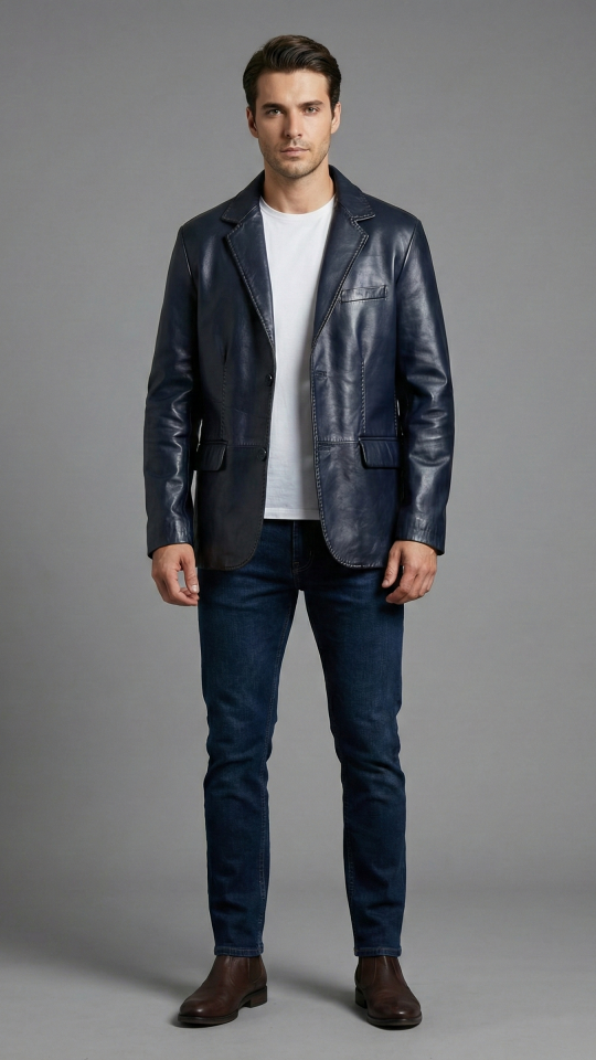 Vito Lacivert Erkek Deri Ceket