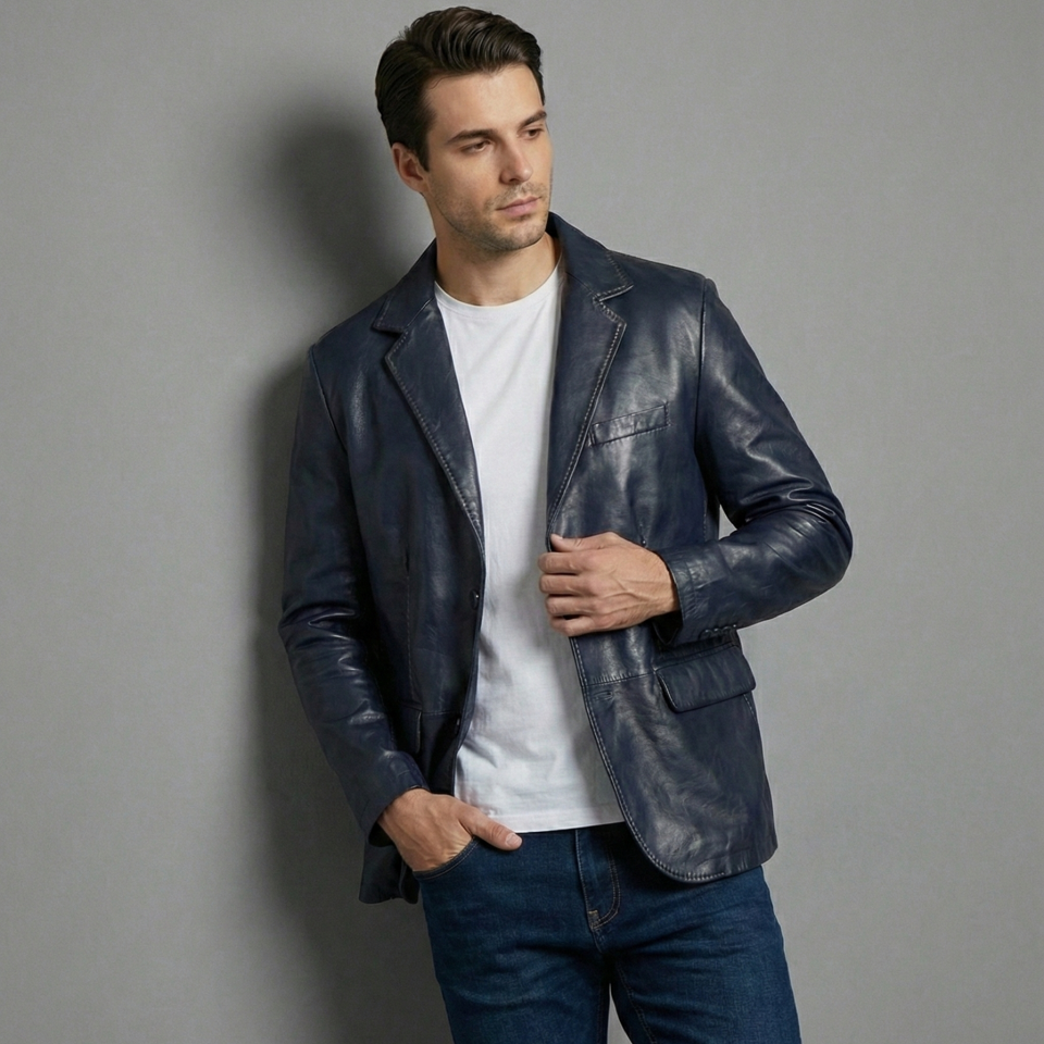 Vito Lacivert Erkek Deri Ceket