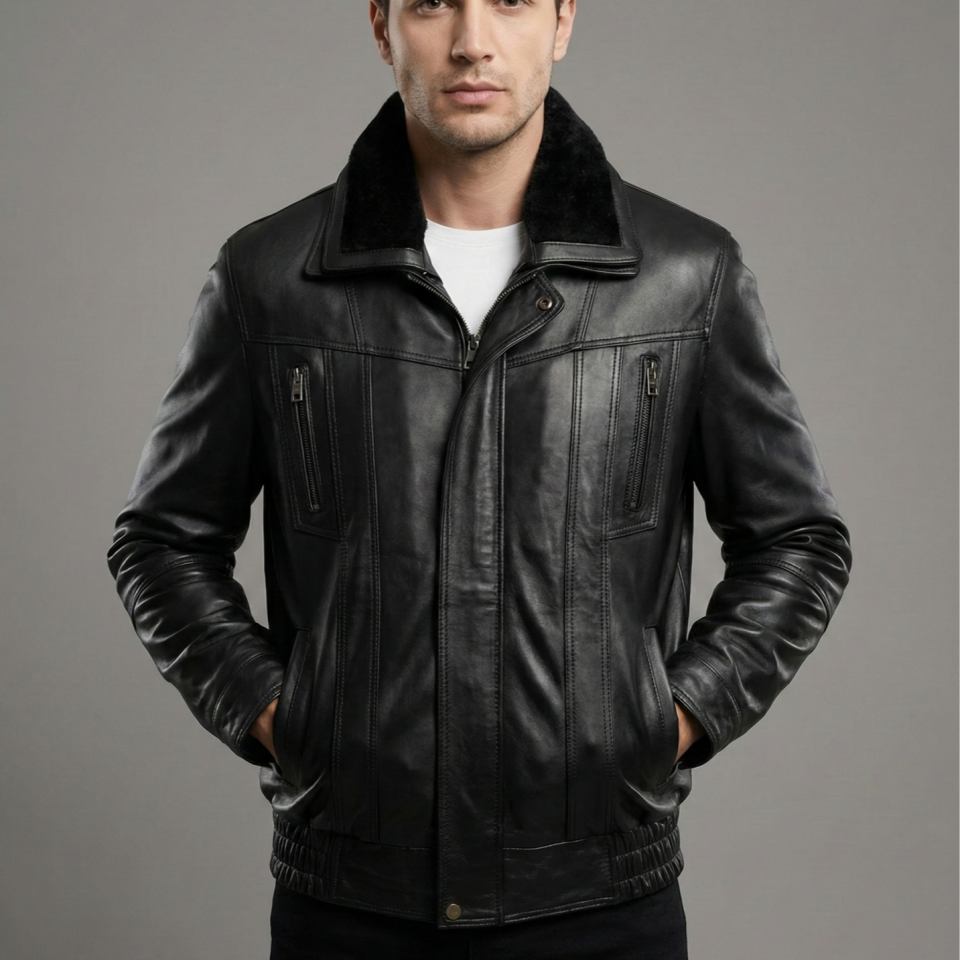 Rennie Siyah Erkek Deri Mont