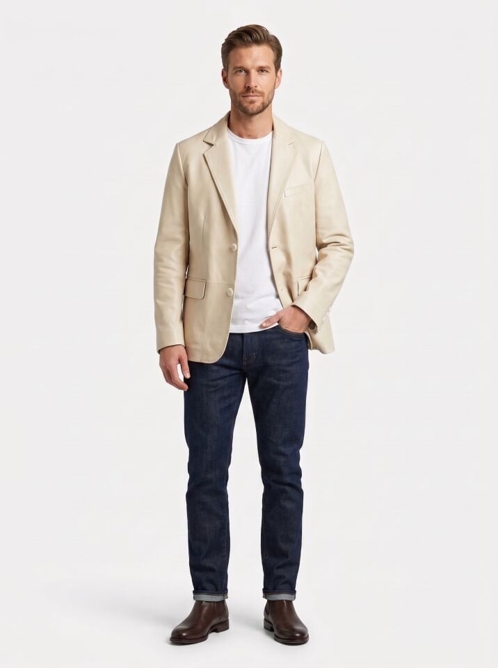 Vito Krem – Erkek Kuzu Derisi Deri Ceket Blazer