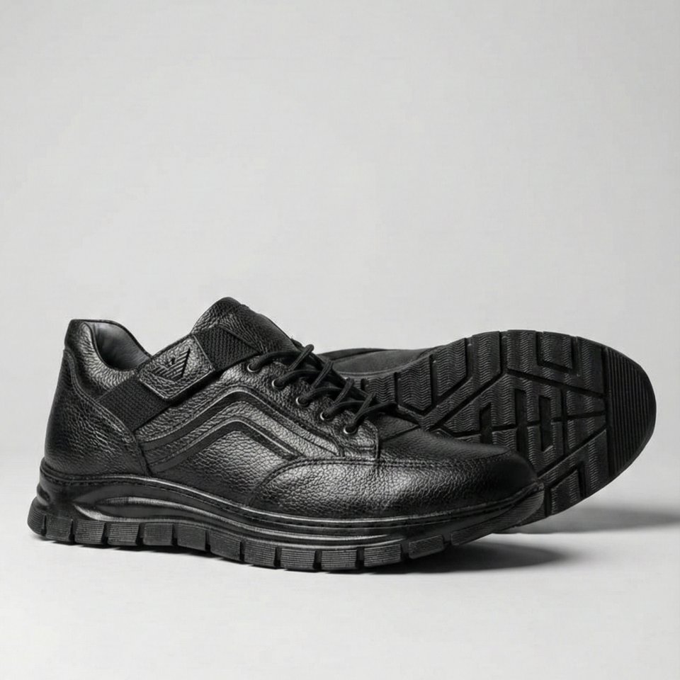 Erkek Siyah Bağcıklı Deri Ayakkabı