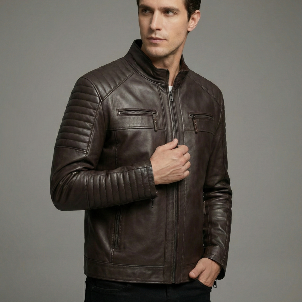 15837 Kahverengi Erkek Deri Mont