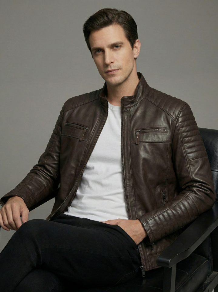 15837 Kahverengi Erkek Deri Mont