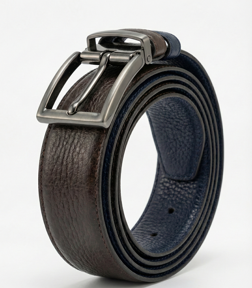 Çift Taraflı Kahverengi/Lacivert Erkek Deri Kemer