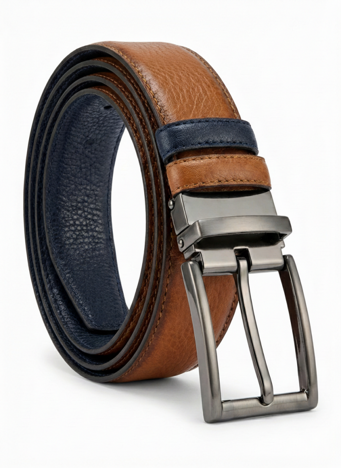 Çift Taraflı Taba/Lacivert Erkek Deri Kemer