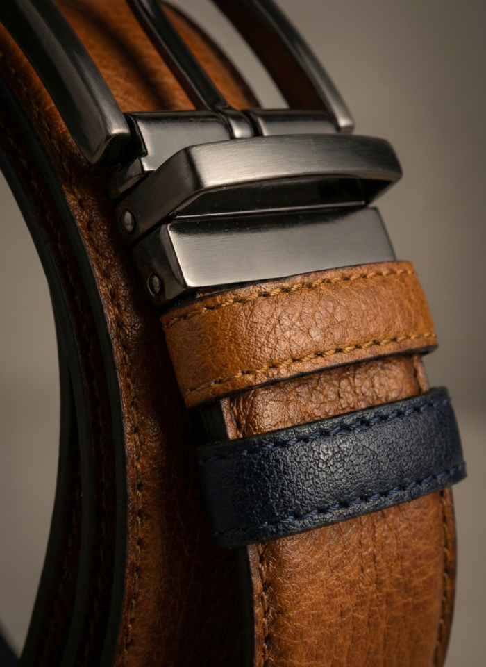 Çift Taraflı Taba/Lacivert Erkek Deri Kemer