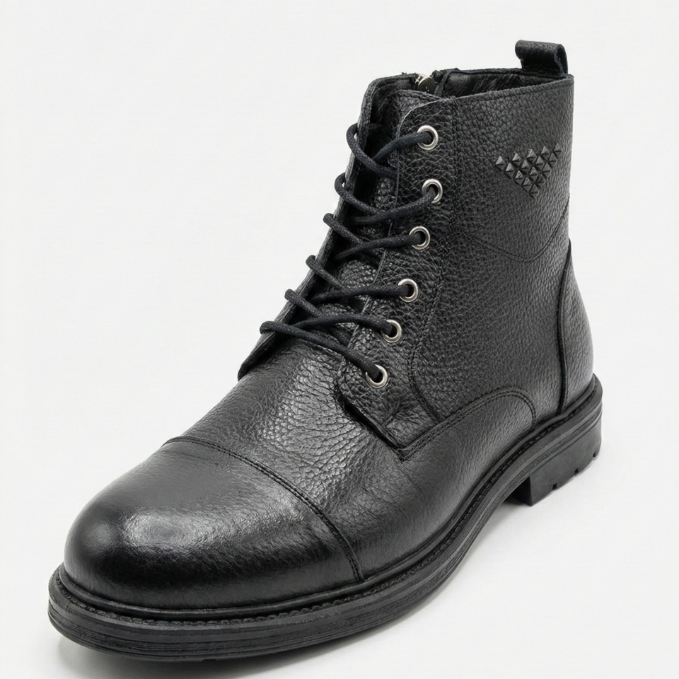 Erkek Siyah Bağcıklı Deri Bot