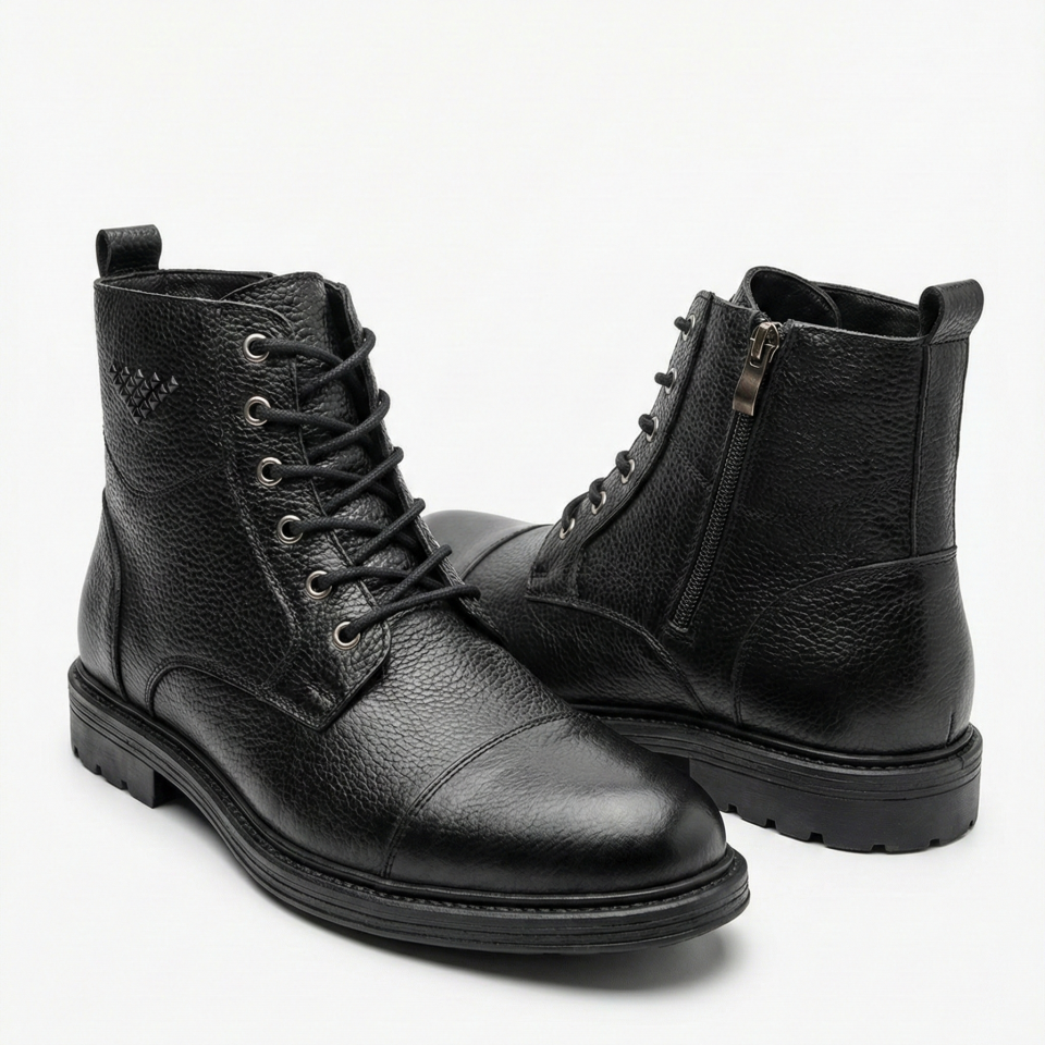 Erkek Siyah Bağcıklı Deri Bot