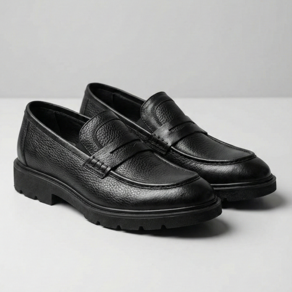 Erkek Siyah Kalın Tabanlı Deri Loafer