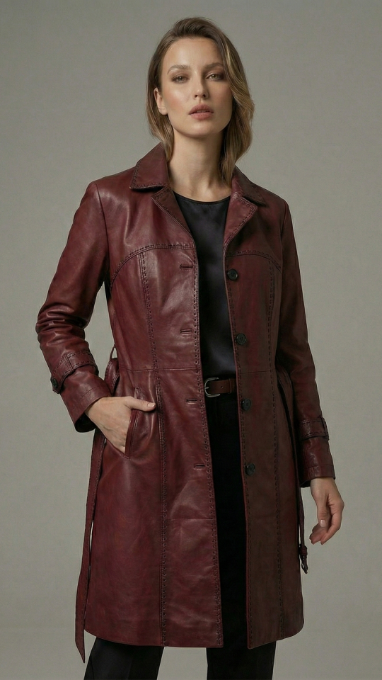 Gisella Kırmızı Bayan Deri Trençkot