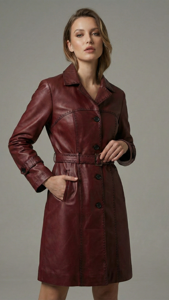 Gisella Kırmızı Bayan Deri Trençkot