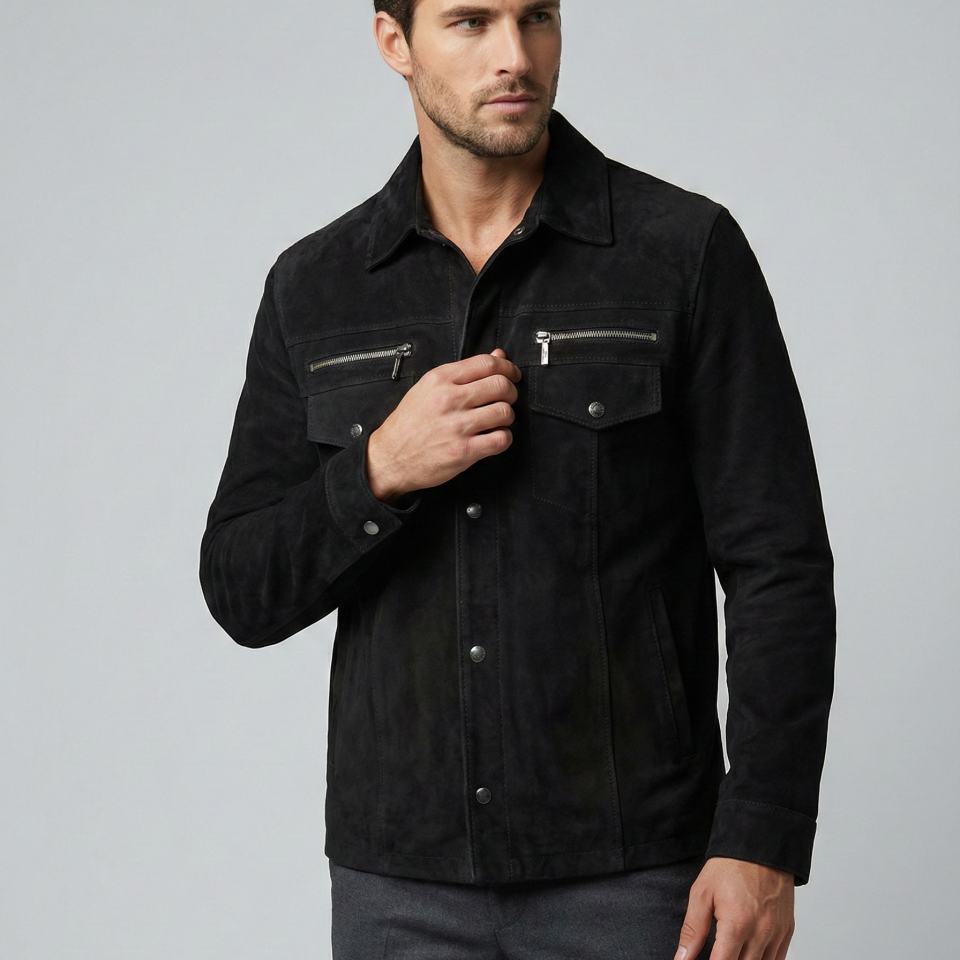 Navas Siyah Erkek Nubuk Deri Ceket