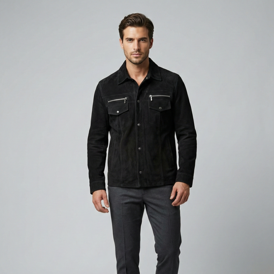 Navas Siyah Erkek Nubuk Deri Ceket