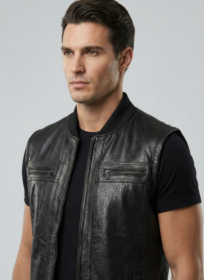 Dicano Jumbo Siyah Erkek Deri Yelek