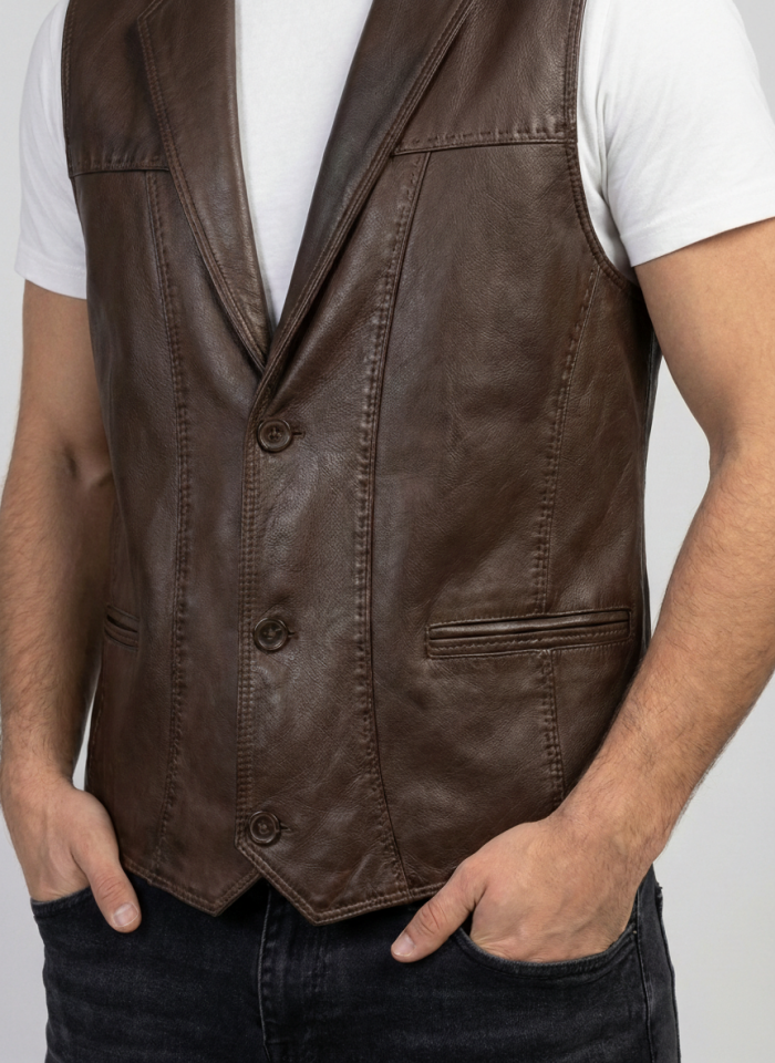 Yeni Ata Fındık Erkek Deri Yelek