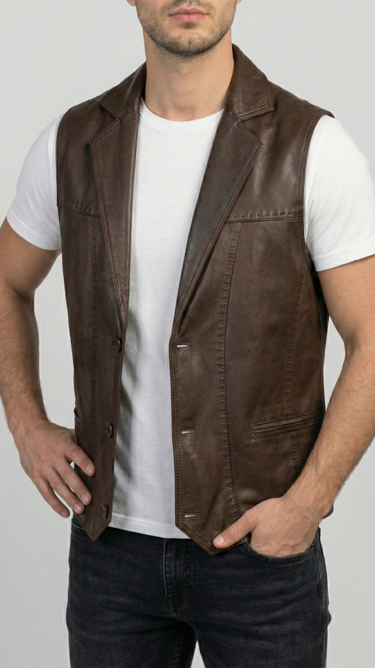 Yeni Ata Fındık Erkek Deri Yelek