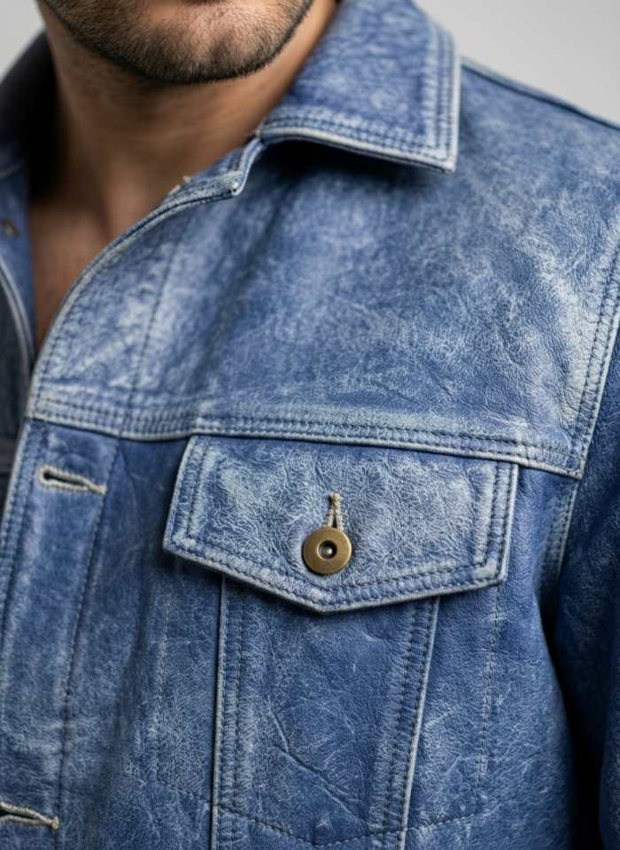 Vintage Mavi Erkek Deri Mont | 2116