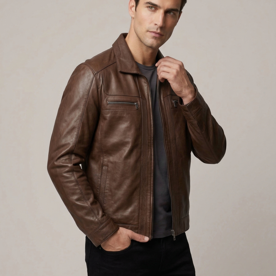 533 Fındık Erkek Deri Mont