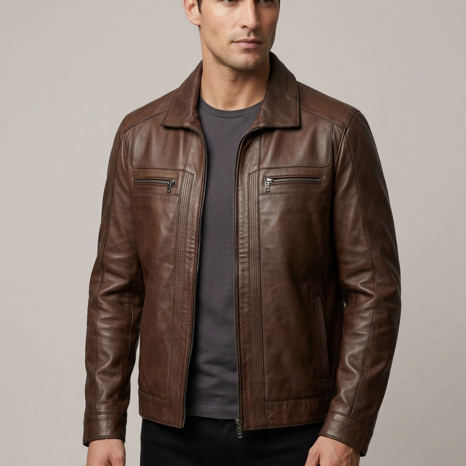 533 Fındık Erkek Deri Mont