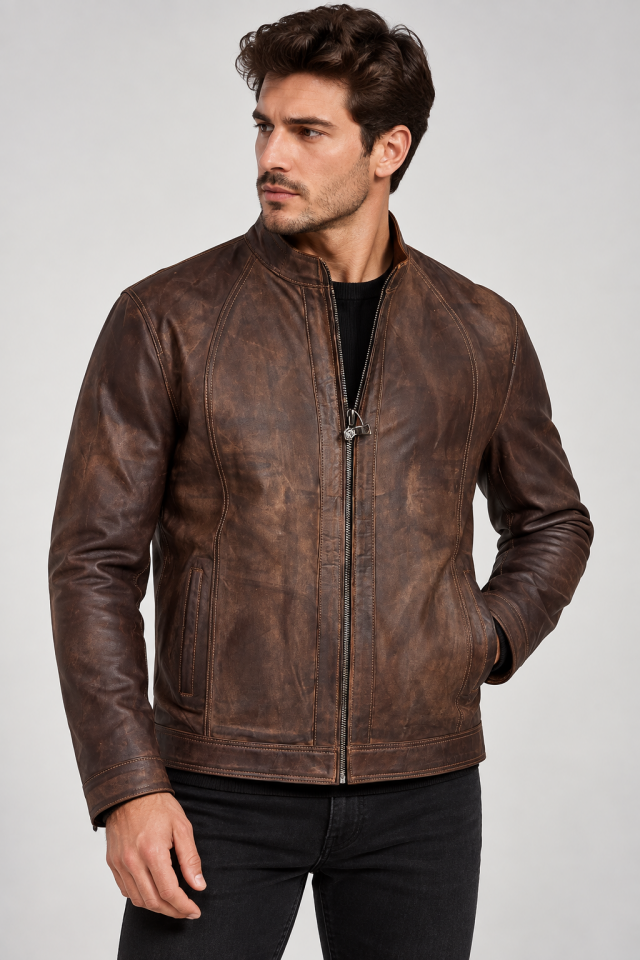 E-46 Soft Kahve Deri Ceket | Hakiki Kuzu Derisi
