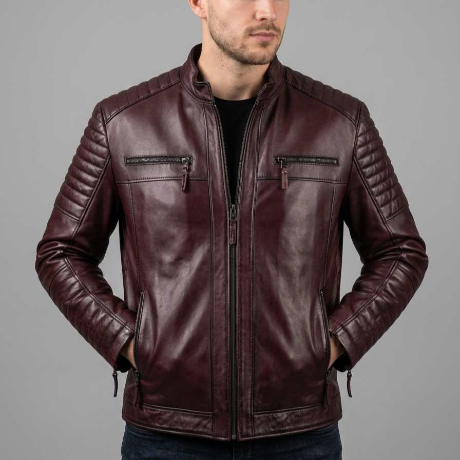 15837 Bordo Erkek Deri Mont